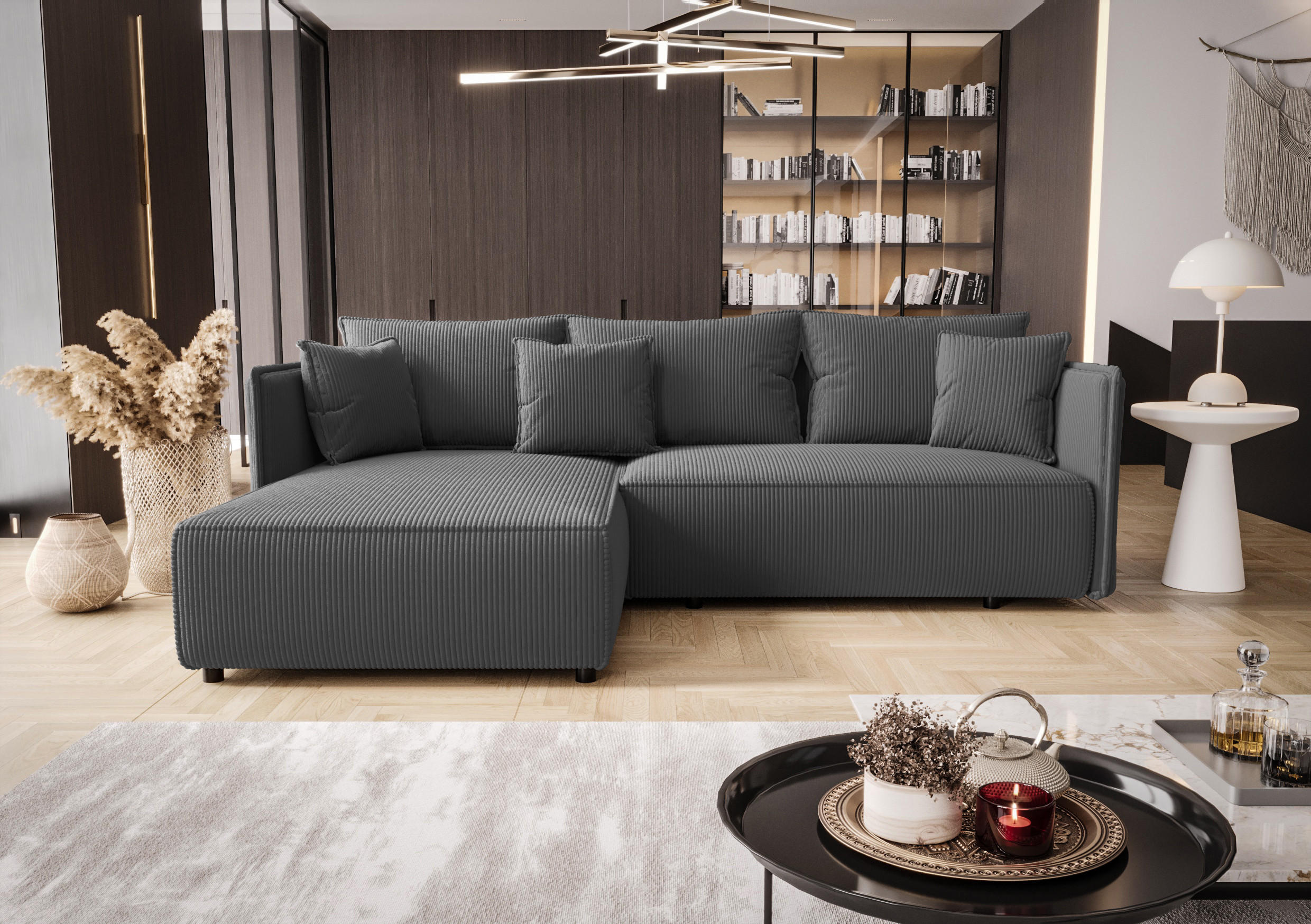 ECKSOFA mit Schlaffunktion MILANO L Poso 060 Links - Dunkelgrau, Textil (245/185cm) - Bedante