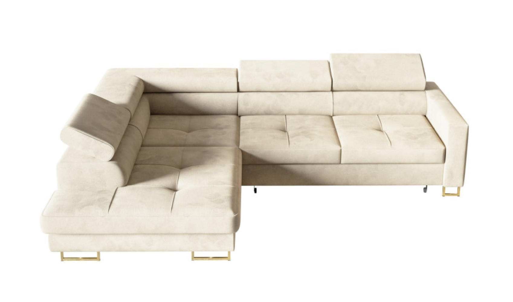 ECKSOFA Gold MERY Mit Verstellbaren Kopfstützen Links - Ecru/Goldfarben, Textil (250/200cm) - Sepro Meble