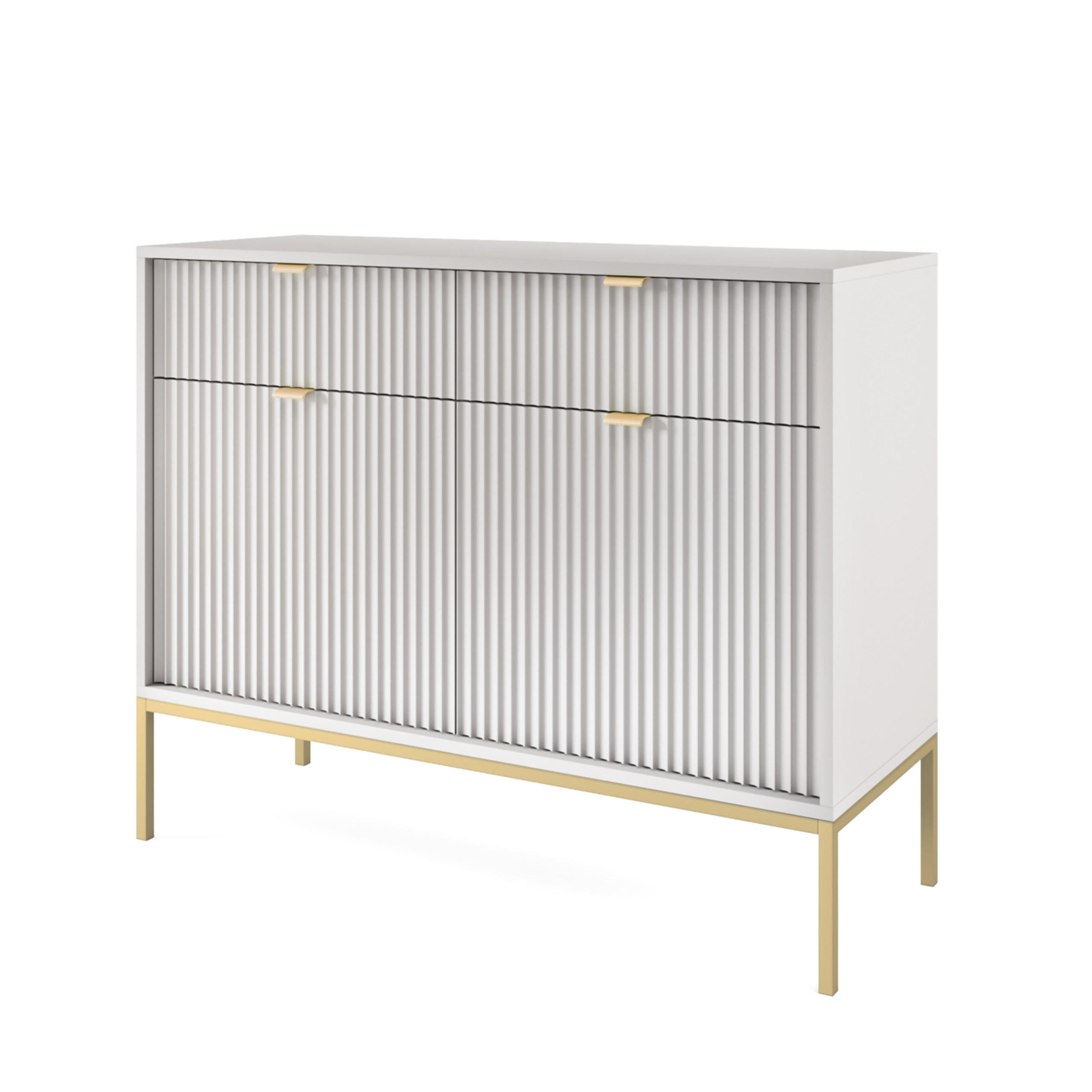 KOMMODE STELLARE 104/83/39 cm mit 2 Schubladen 2 Türen Grau - Goldfarben/Grau, Holzwerkstoff (104/83/39cm) - MASSENO