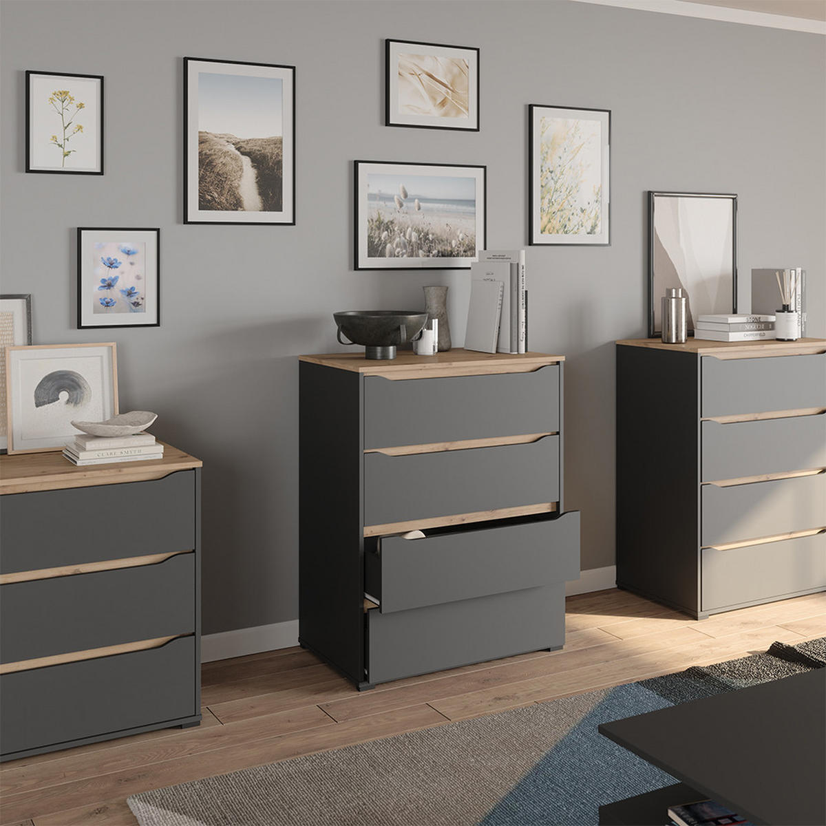 KOMMODE Ruben, Anthrazit/Artisan-Eiche, 80 x 100.7 cm - Anthrazit/Eiche Artisan, Holzwerkstoff (80/480/48cm) - Vicco