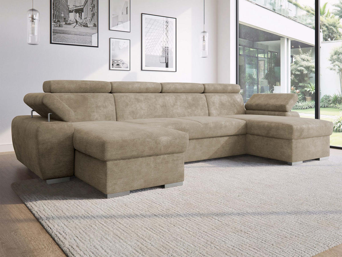 CANAPEA ÎN FORMĂ DE U Plaza U - argintiu/bej, material plastic/material textil (323/85/170cm) - MIRJAN24