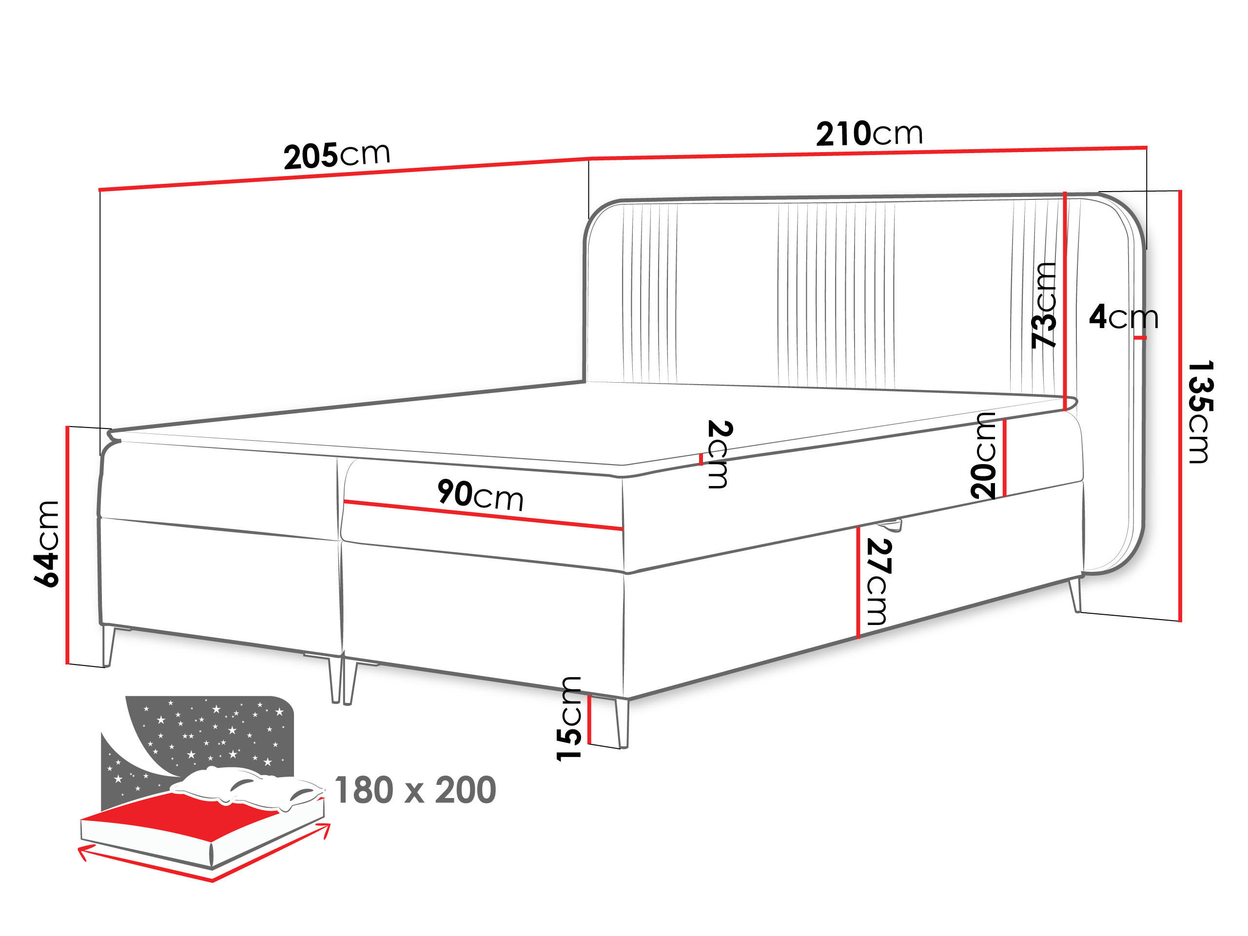 Thumbnail - Mirjan24 Boxbett, Braun, Textil, H3, Höhe ca. 20 cm, Rechteckig, 180x200 cm, Schlafzimmer, Betten, Boxspringbetten