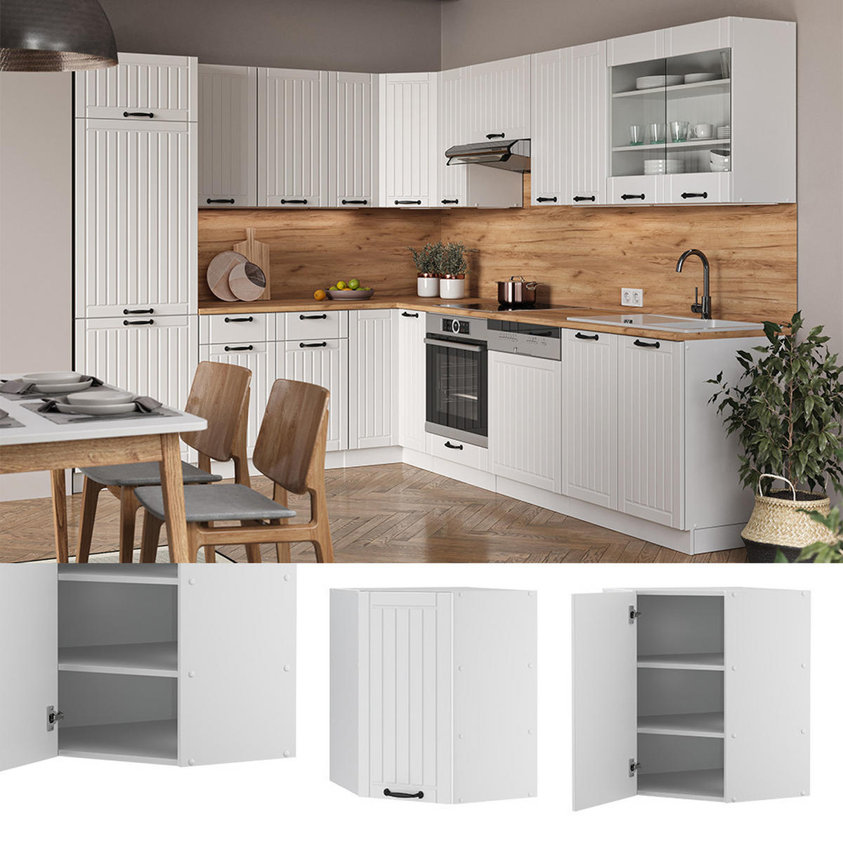 ECKHÄNGESCHRANK Fame-Line Weiß Landhaus 57 cm - Weiß, Holzwerkstoff (57/72/34.1cm) - Vicco