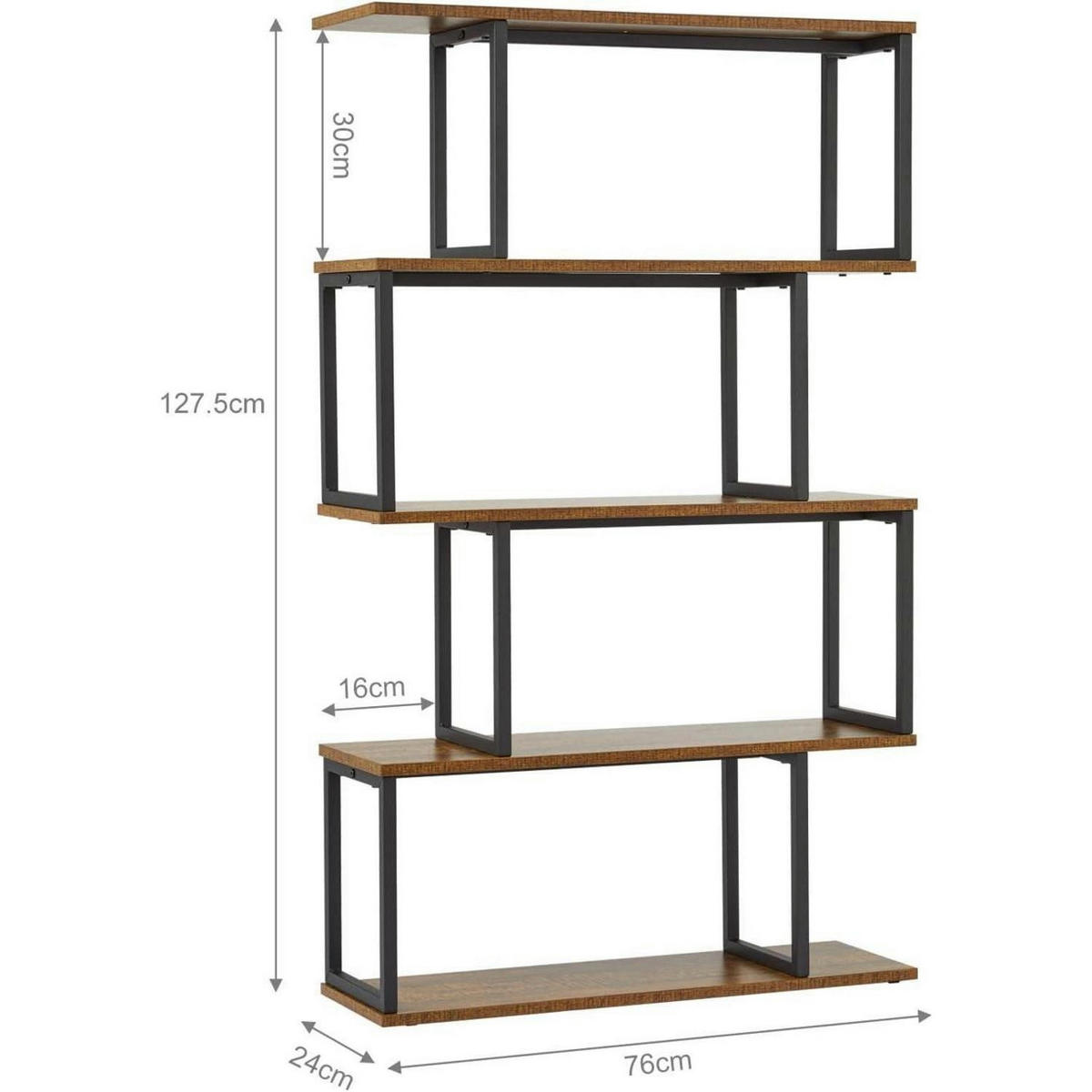 BÜCHERREGAL S-Form Holz Braun 76 x 127.5 cm - Braun, Holzwerkstoff (74/128/24cm)