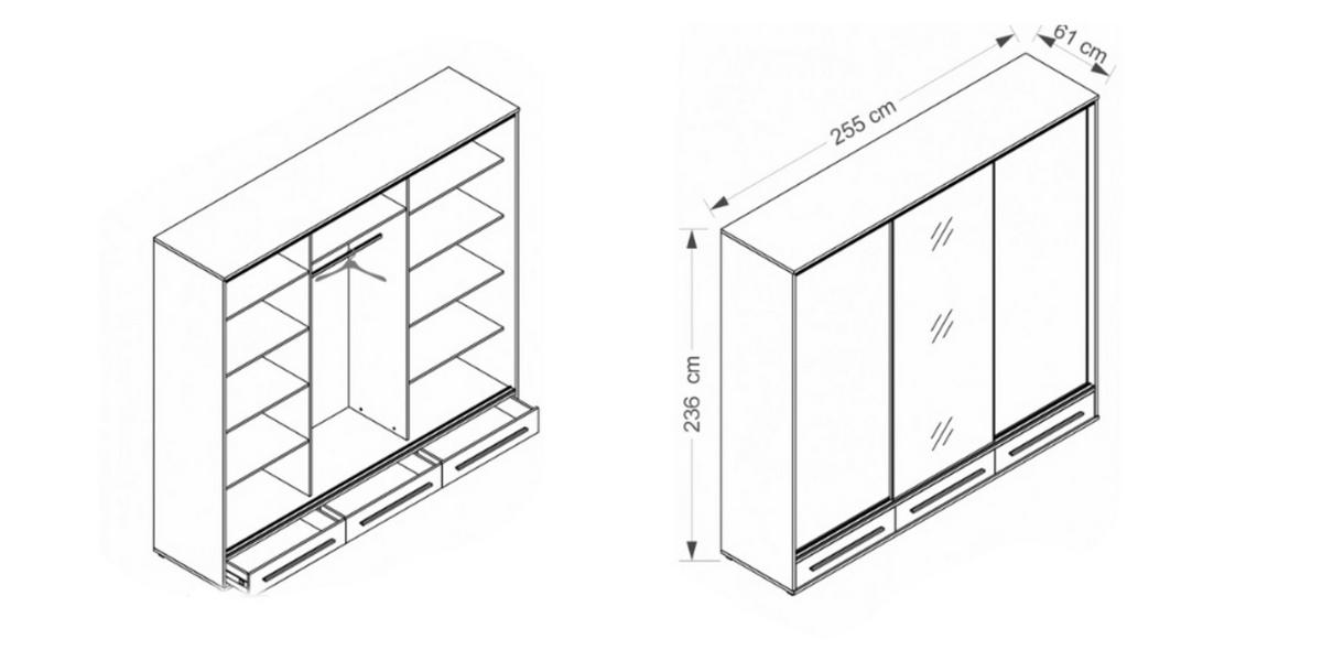 SCHIEBETÜRENSCHRANK - Kleiderschrank K001 Weiß - Weiß, Holzwerkstoff (255/236/66cm) - Möblo