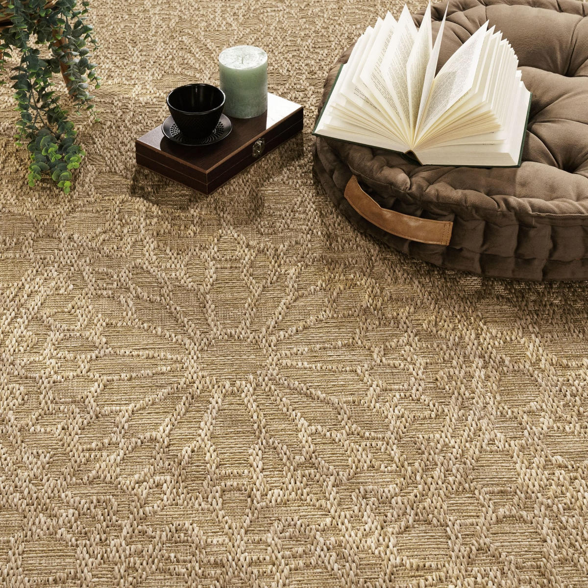 TEPPICH Outdoor Natur Balkon, Terrasse schmutzabweisend Beige Rechteckig 120x160 - Beige, Textil (120/160cm) - KADIMA DESIGN