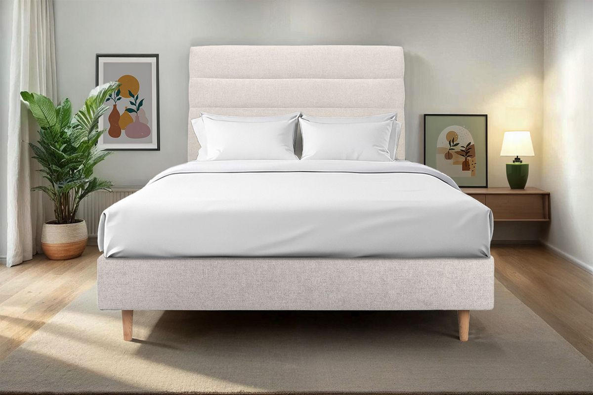 KOPFTEIL Modell Linien – Hellbeiger Stoff 180 cm - Beige, Karton/Holz (180/120/10cm) - Sommeil de Plomb
