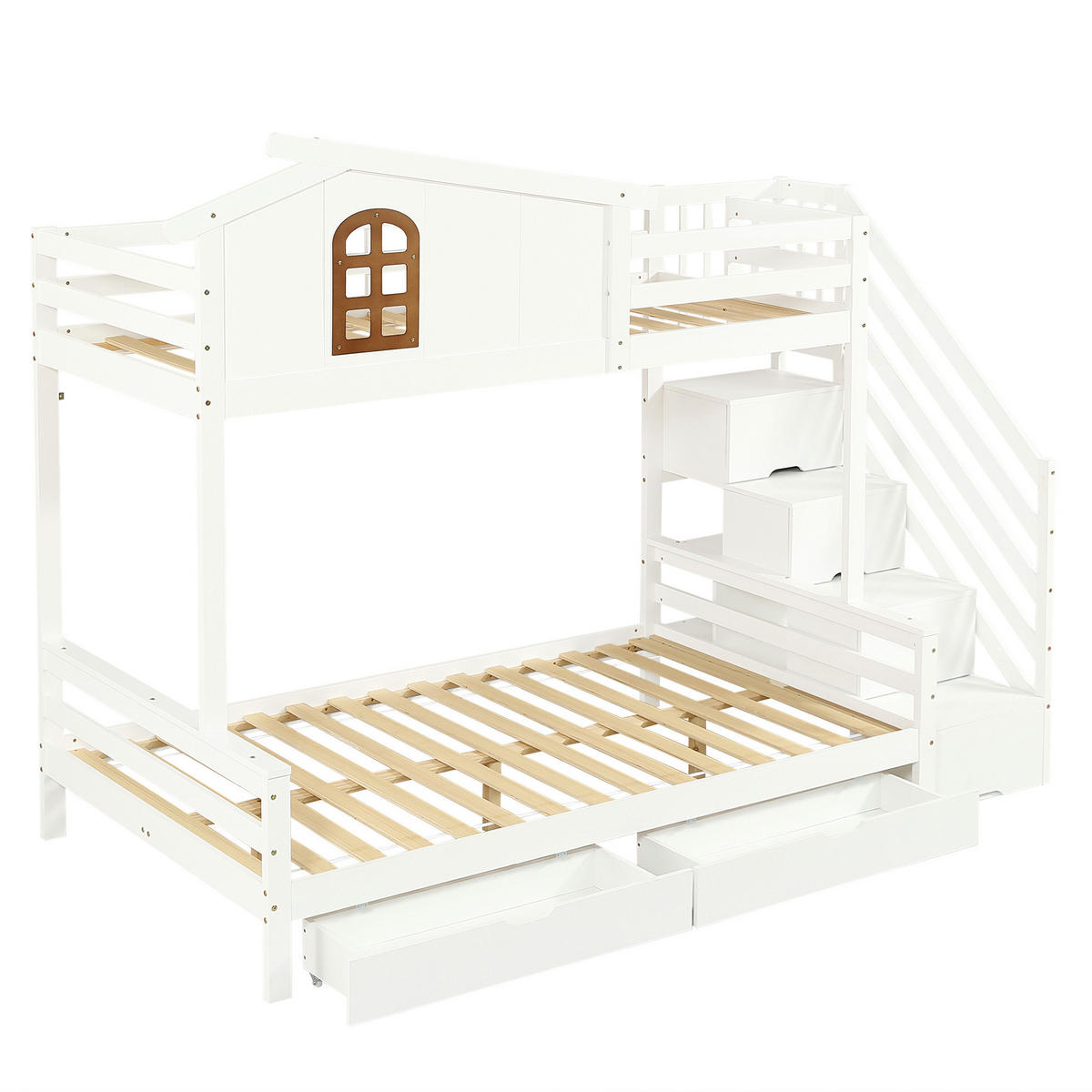 ETAGENBETT 90/200 cm aus Kiefer, MDF und Sperrholz mit Schubladen, Weiß/Natur - Naturfarben, Holz (90/200cm) - OKMYHOME