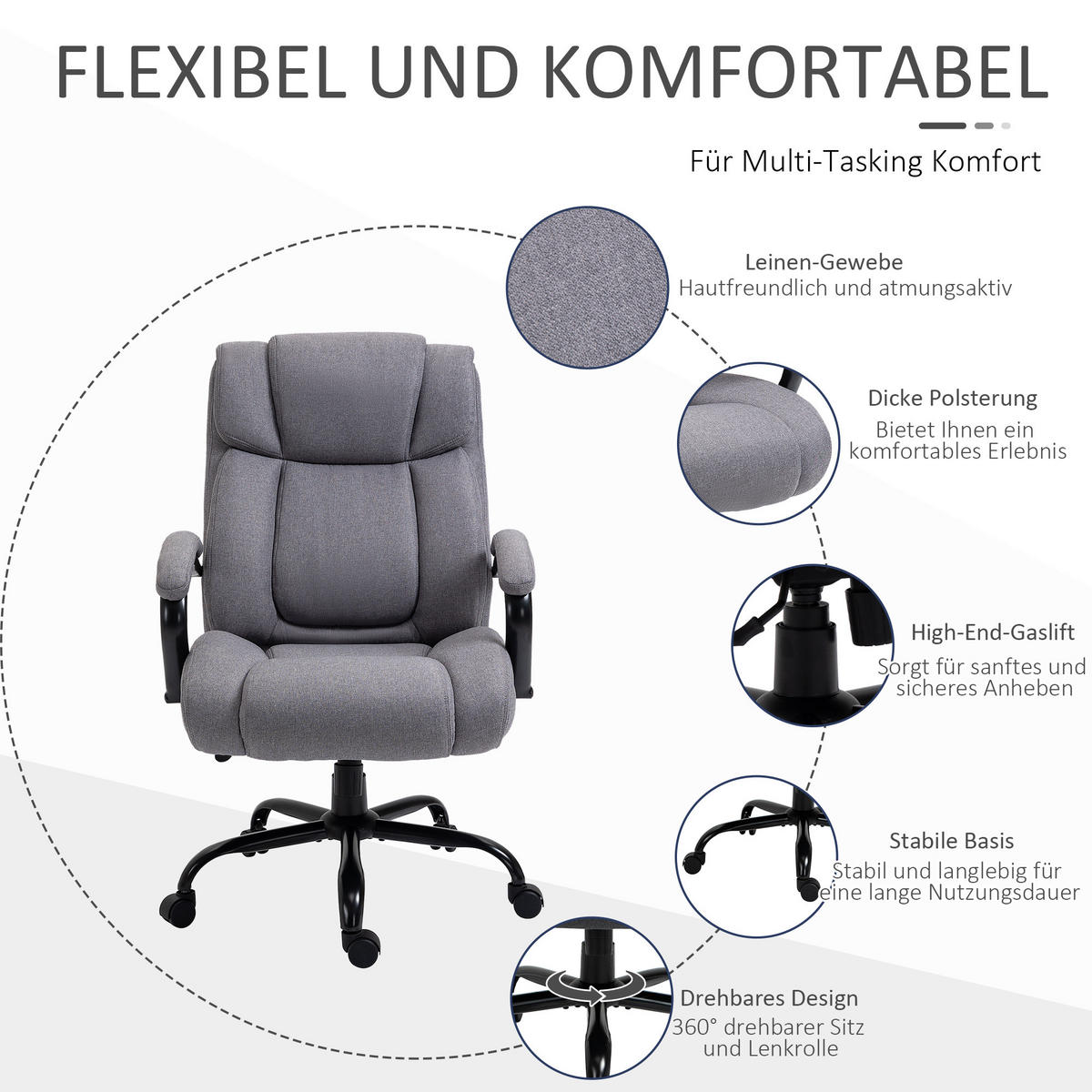 BÜROSTUHL Grau - Hellgrau, Kunststoff/Textil (74/121/79cm) - Jamb