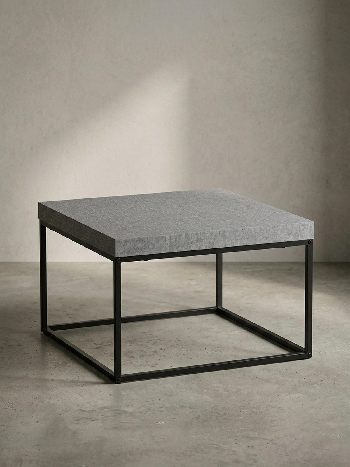 COUCHTISCH in Stein-Optik mit Metallbeinen im modernen Design, Grau 60x60x38 cm - Schwarz/Grau, Holzwerkstoff/Metall (60/60/38cm) - KADIMA DESIGN
