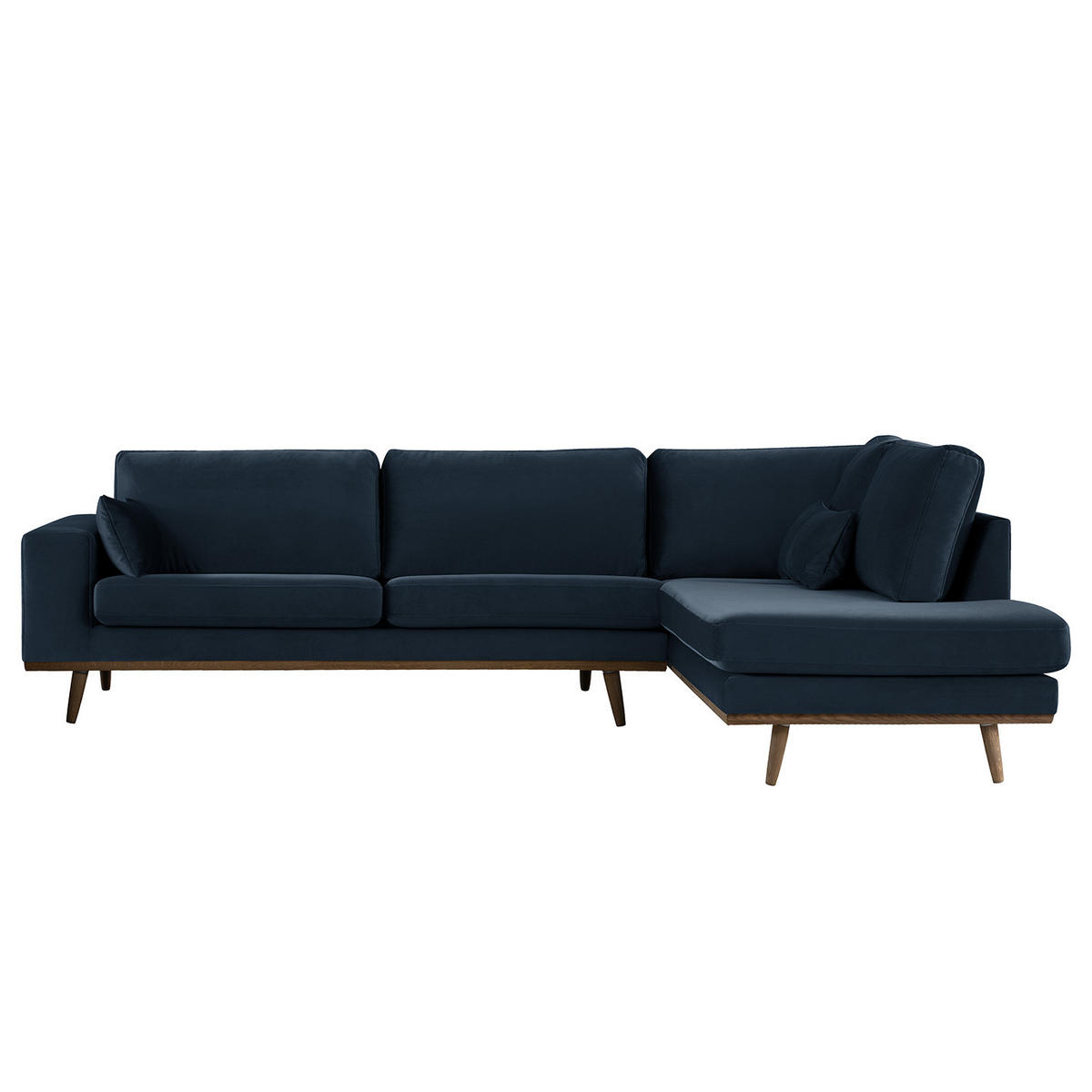 ECKSOFA mit Ottomane - Eichefarben/Dunkelblau, Eichenholz/Textil (287/219cm) - home24