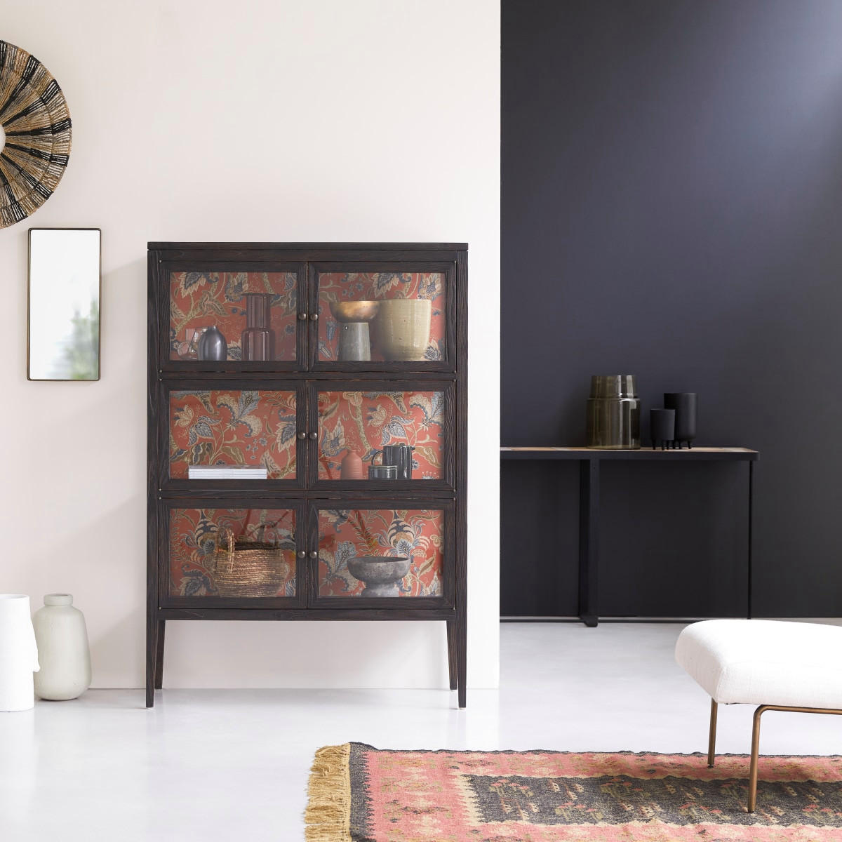 VITRINENSCHRANK Tana Schwarz aus Ulme - Schwarz, Holz (110/160/40cm) - Tikamoon