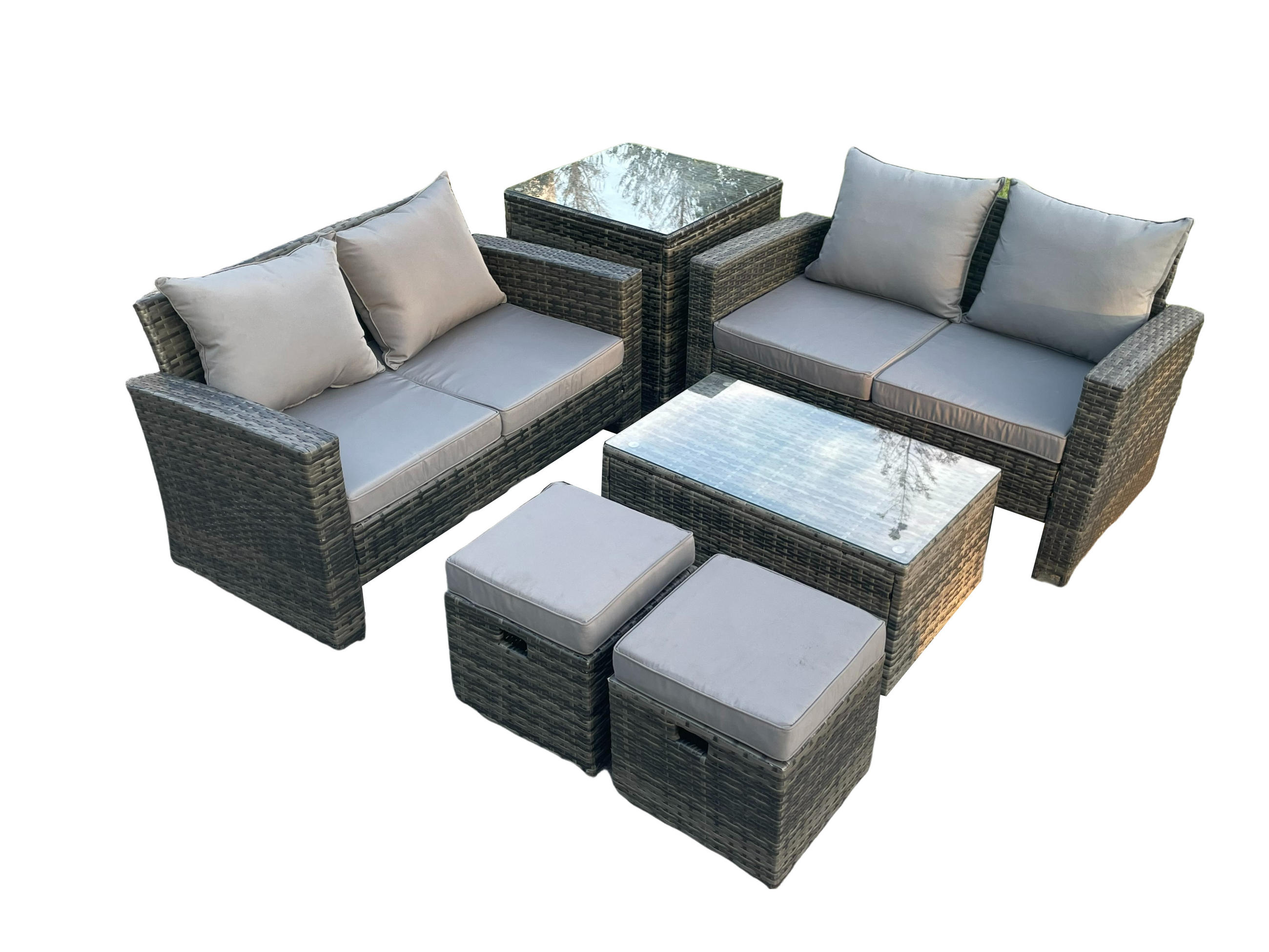 GARTENMÖBEL-SET mit Kissen Polyrattan Dunkelgrau 6-Sitzer - Dunkelgrau, Metall - Fimous