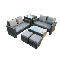GARTENMÖBEL-SET mit Kissen Polyrattan Dunkelgrau 6-Sitzer - Dunkelgrau, Metall - Fimous