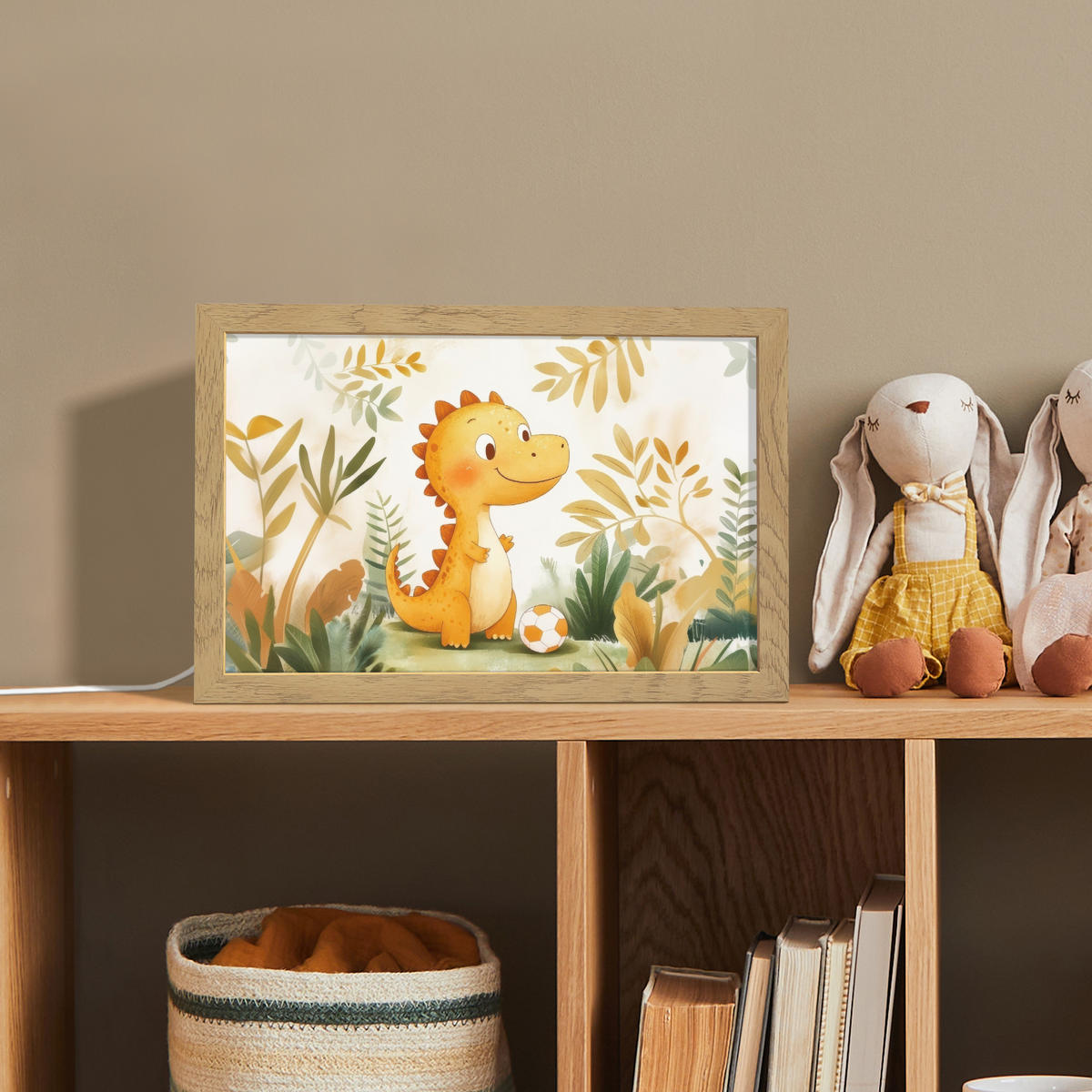 NACHTTISCHLAMPE Dino - Fußball - Orange 30x20 cm - Beige, Holzwerkstoff (8/30/20cm)