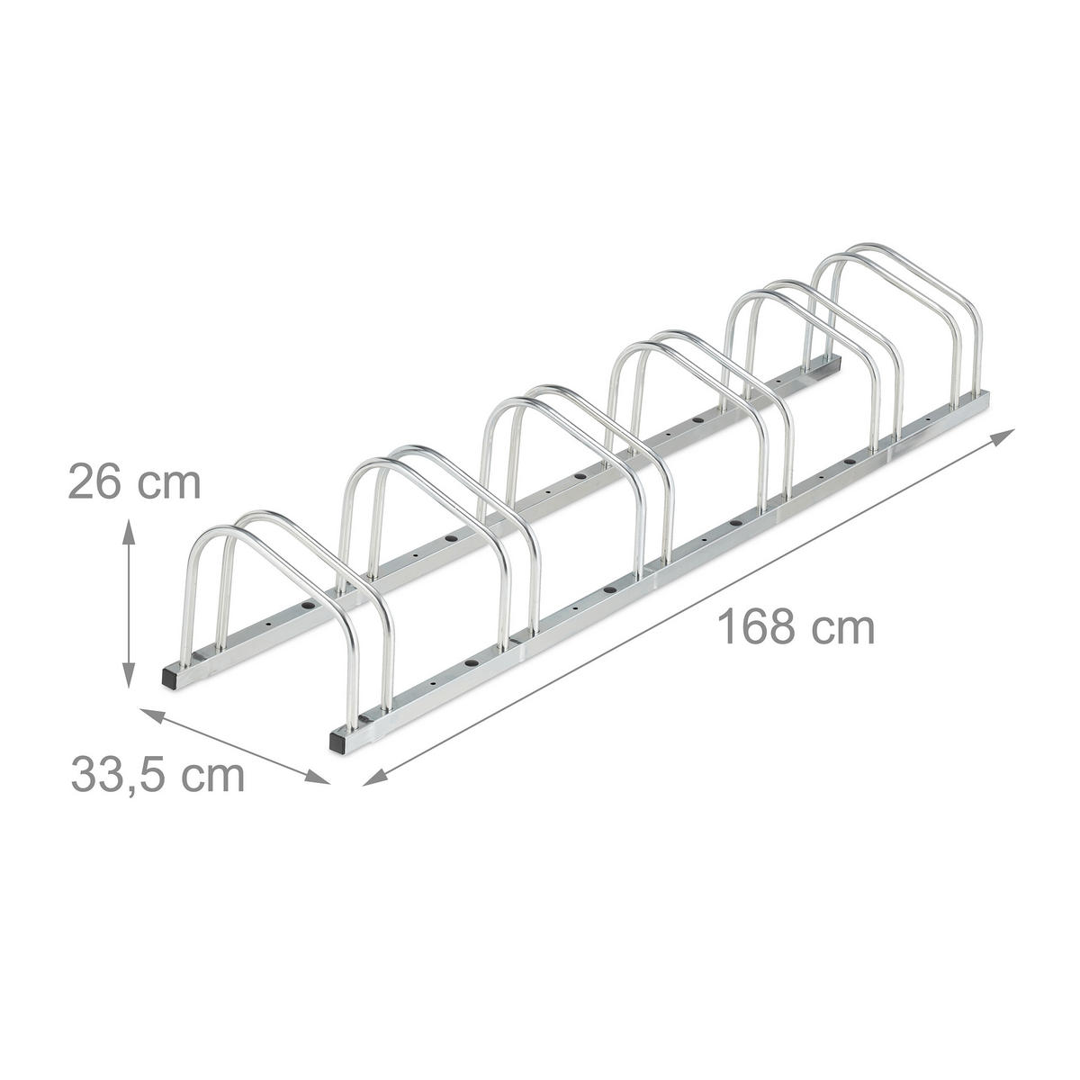 FAHRRADSTÄNDER Silber für 6 Fahrräder verzinkter Stahl bis 50 mm - Silberfarben, Metall (168/26/33.5cm) - Relaxdays