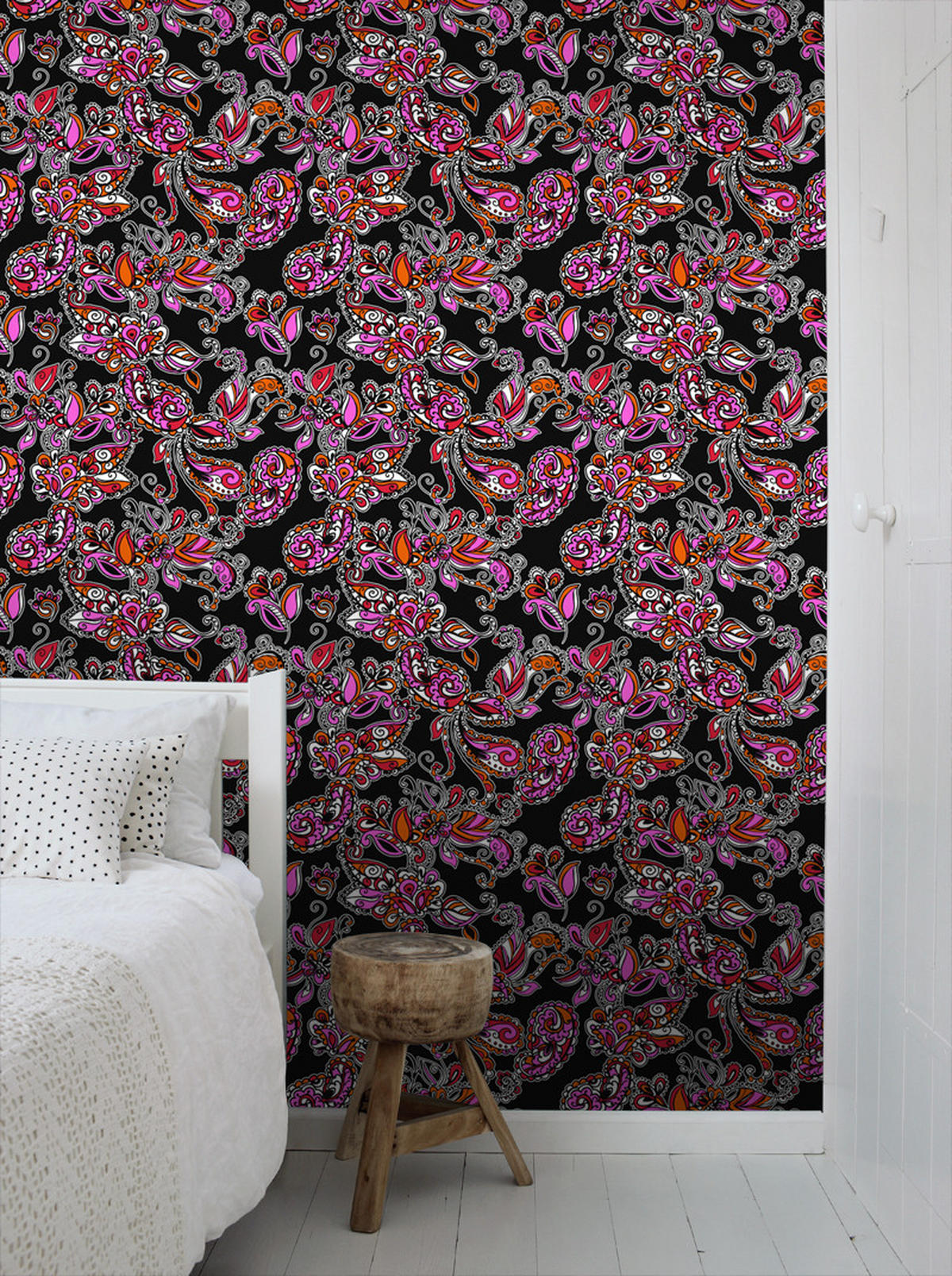 TAPETE funky Blumen und Paisleys 53 cm x 10.05 m - Orange, Papier (53/1000cm) - ESTAhome