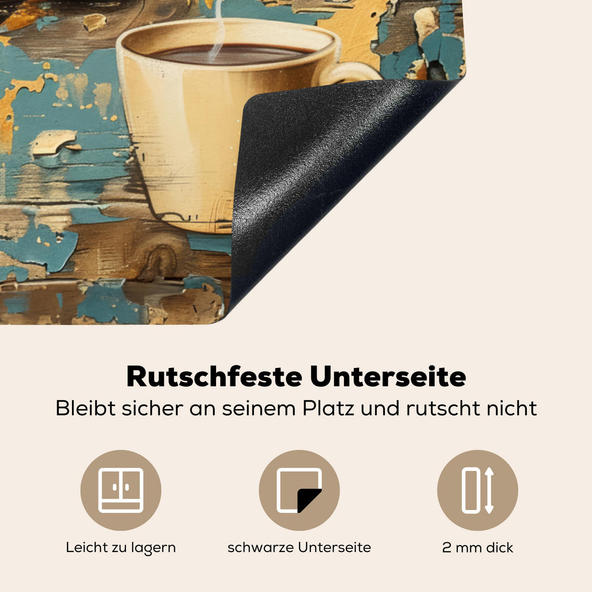 HERDABDECKPLATTE Kaffee - Vintage - Braun - Tasse 77x59 cm - Teakfarben, Kunststoff (77/0.2/59cm) - MuchoWow