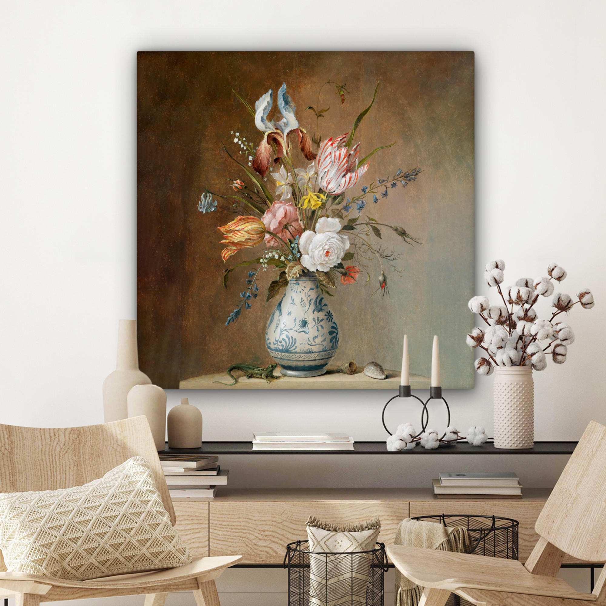 LEINWANDBILD Alte Meister - Blumen - Balthasar van der Ast 90x90 cm - Hellbraun, Textil (90/90cm) - MuchoWow