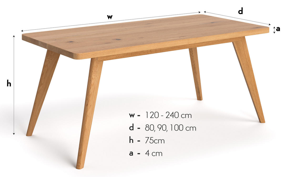 ESSTISCH Grace aus massivem Eichenholz 220x80 cm - Eichefarben/Braun, Holz (220/80/75cm) - Danzz