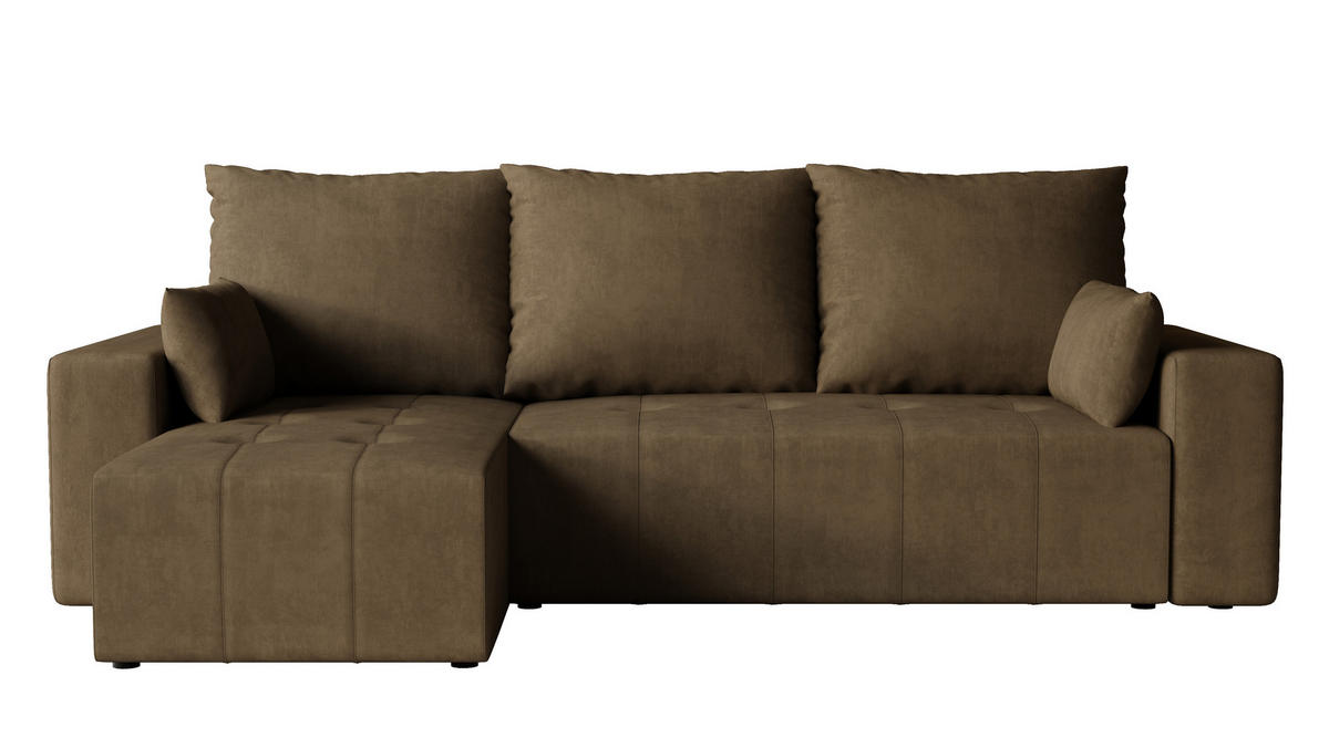 ECKSOFA Tico mit Bettkasten und Schlaffunktion, L-Form/XL-Form, Velourstoff, Universal - Braun, Holzwerkstoff (246/145cm) - 4ALL HOME