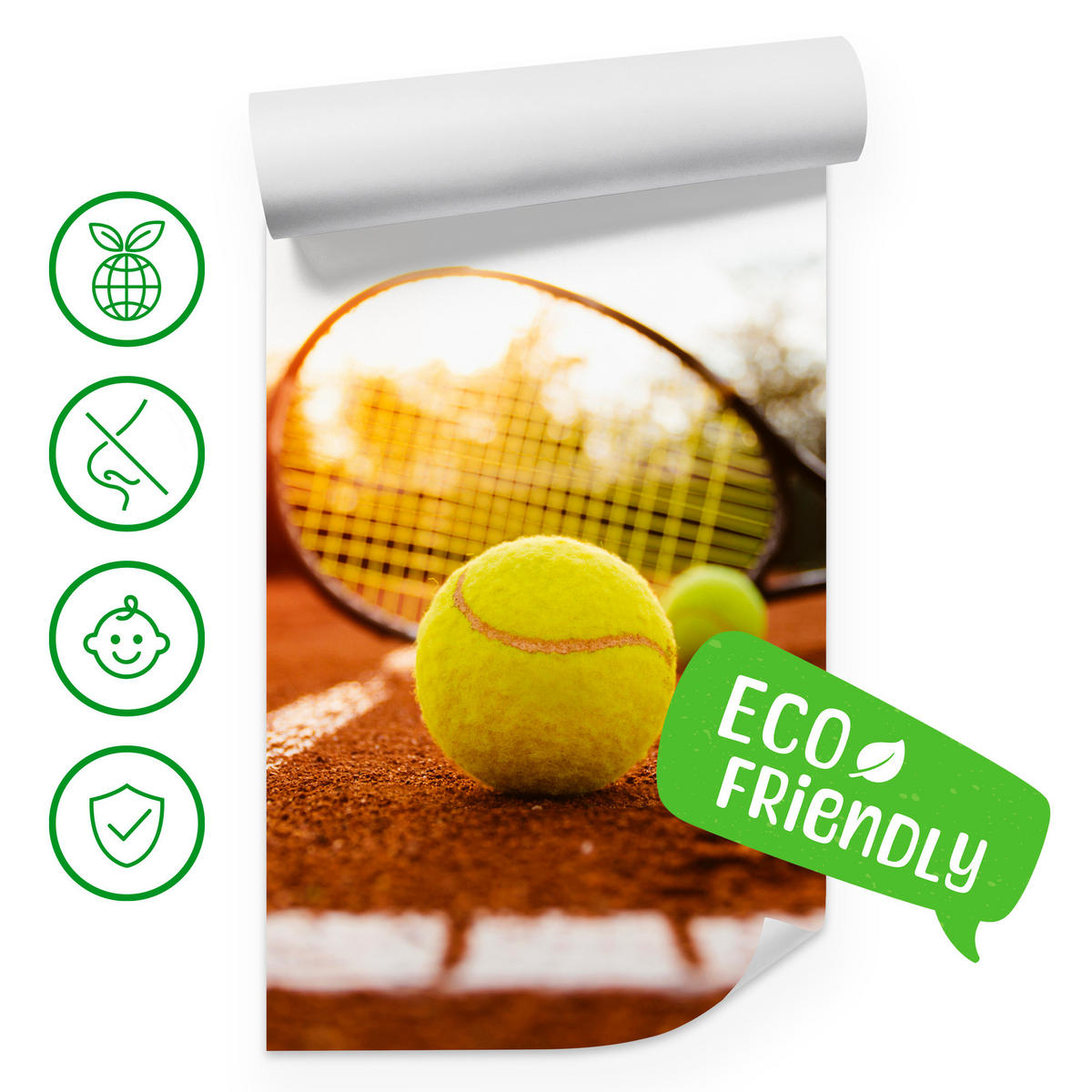 FOTOTAPETE für Jugendzimmer Tennisschläger Court Sport Ball 350x256 - Gelb/Orange, Papier (350/256cm) - Muralo