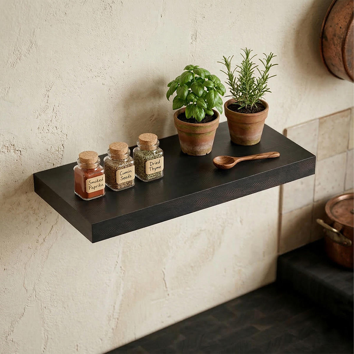 NÁSTENNÁ pol. - čierna, kov/kompozitné drevo (60/4/23cm) - Relaxdays