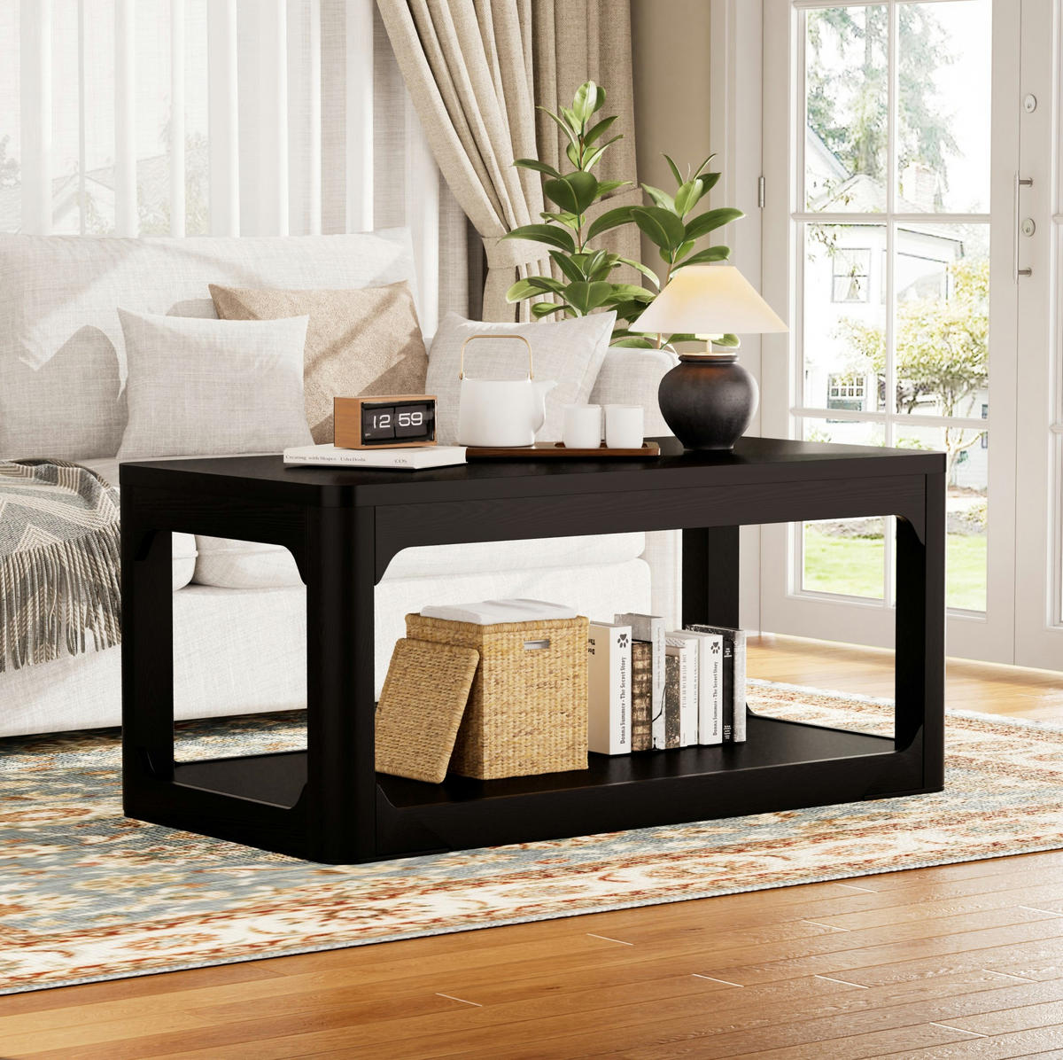 COUCHTISCH mit 2 Ablagefächern 100 x 50 x 44,5 cm Schwarz - Schwarz, Holzwerkstoff (100/50/44.5cm) - Meubliv