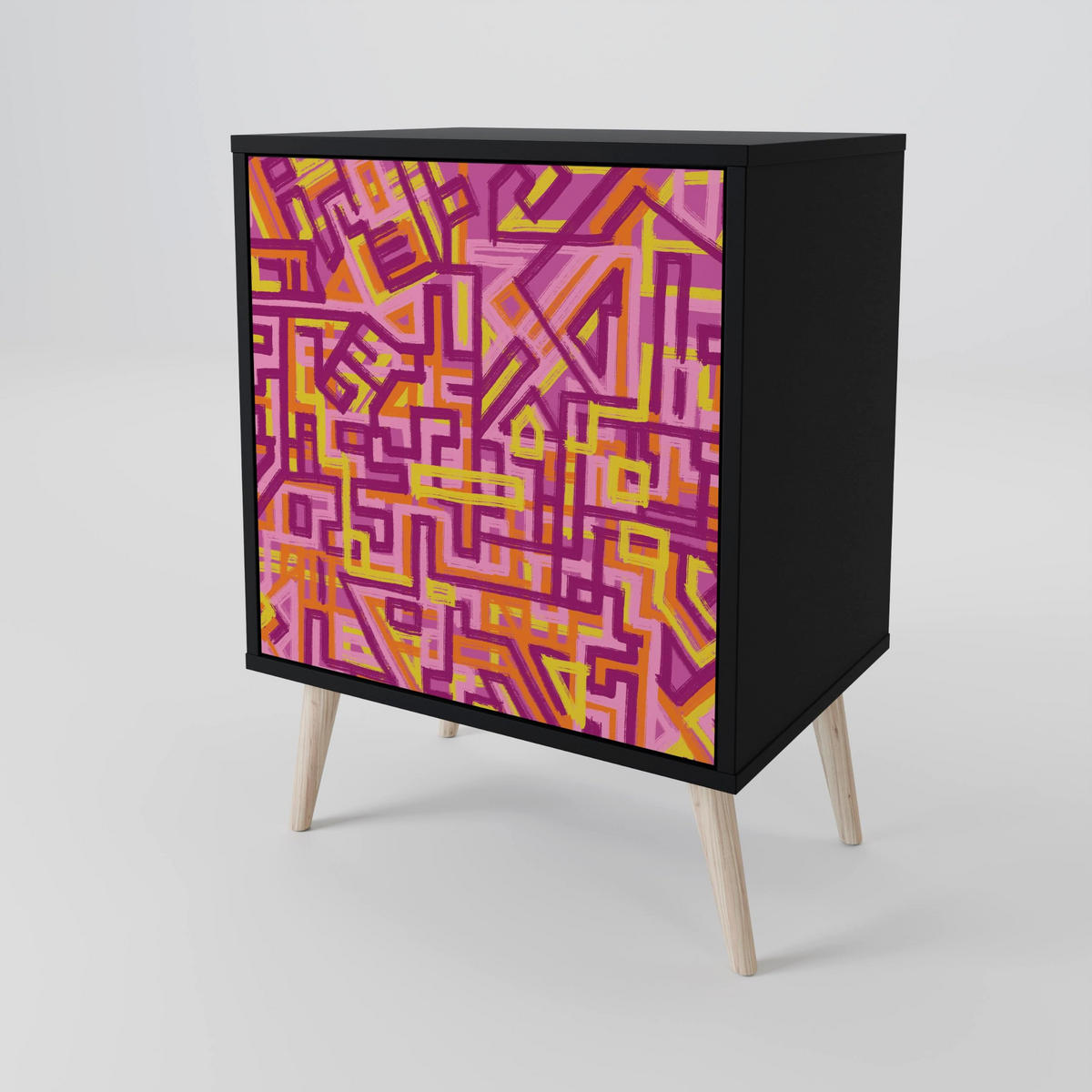 SIDEBOARD LOVELY MEMORIES, Schwarz, 57,5x42x72,5 cm, Schwarze Metallfüße - Multicolor/Schwarz, Holzwerkstoff/Metall (57.5/72.5/42cm) - SpaceRebels