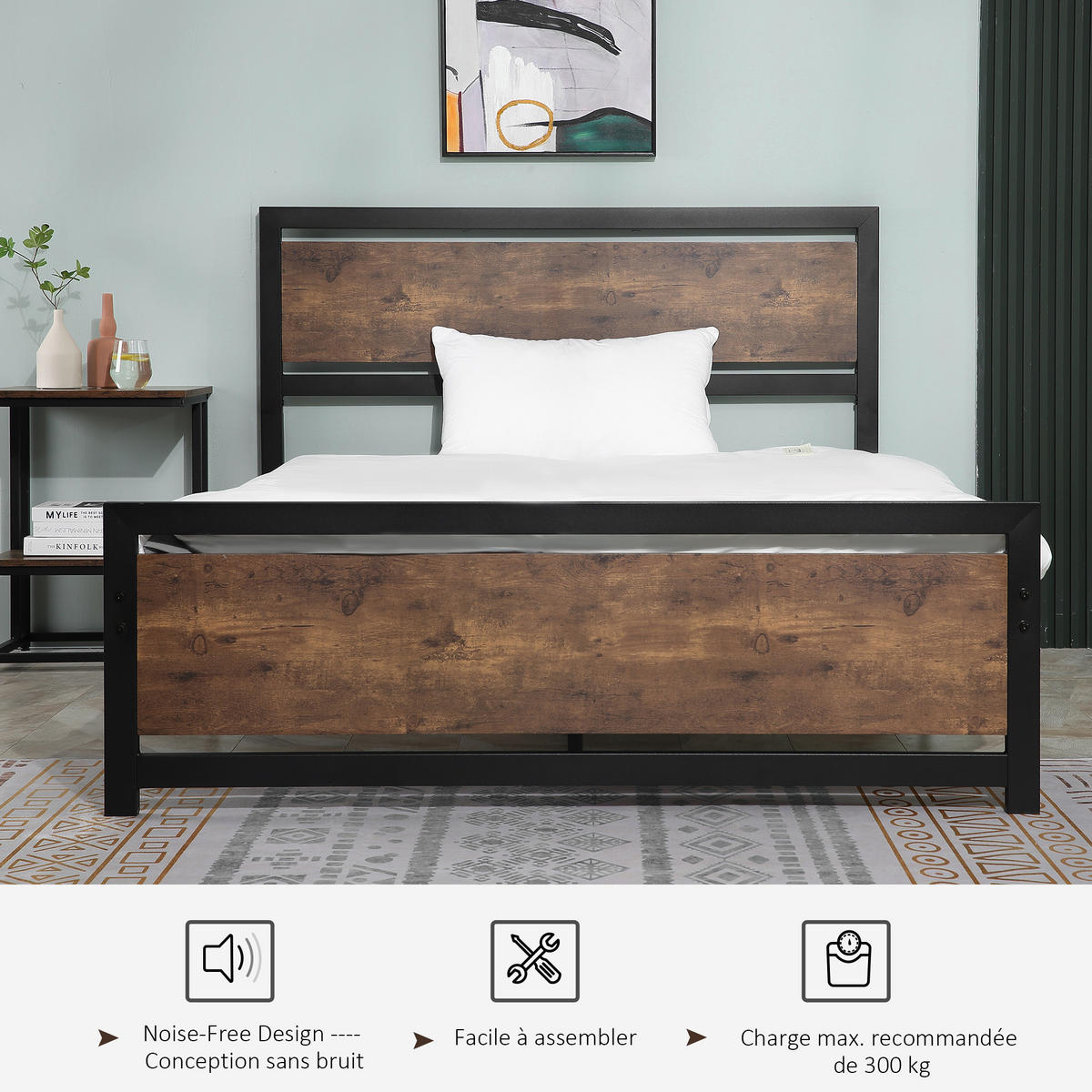 BETT 140x190 cm DE-14645 mit Kopf- & Fußteil aus Stahl Dunkelholz - Braun, Metall (140/190cm) - ComfortXL