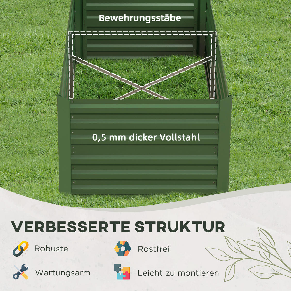 HOCHBEET steckbar Balkon - Grün, Metall (90/59/180cm) - Outsunny