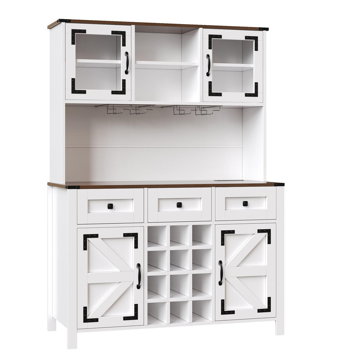 GESCHIRRSCHRANK aus MDF & Glas 120x40x170cm in Weiß mit LED & Steckdosenleiste - Weiß, Holzwerkstoff (120/170/40cm) - Modfu