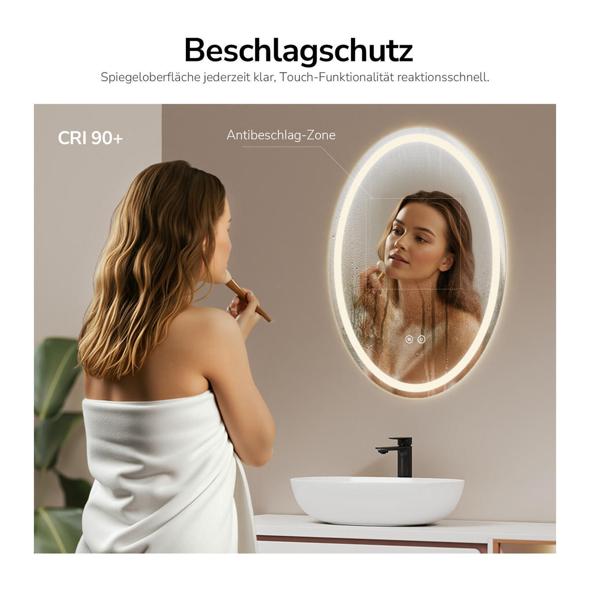 BADRUMSSPEGEL med LED-belysning, oval, 80/60/3 cm - Transparent, Glas (60/80/3cm) - EMKE