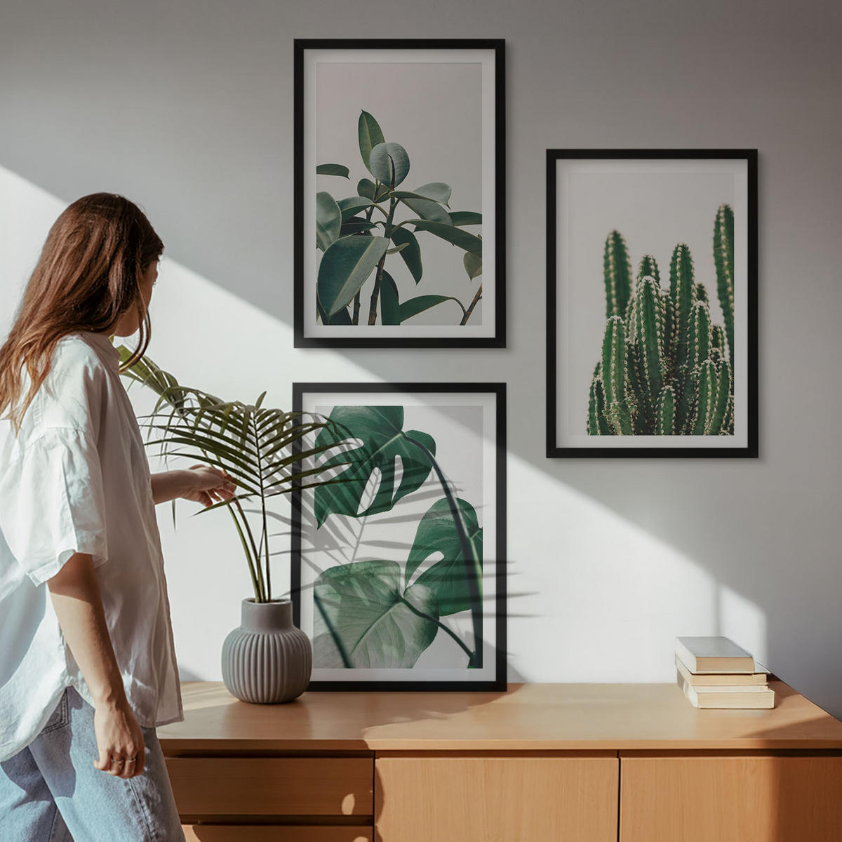 WANDBILDER 3er-Set - 40x60 cm Schwarzer Rahmen - Tropische ästhetische Pflanzen - Schwarz, Kunststoff (40/60cm) - ArtPrintCave