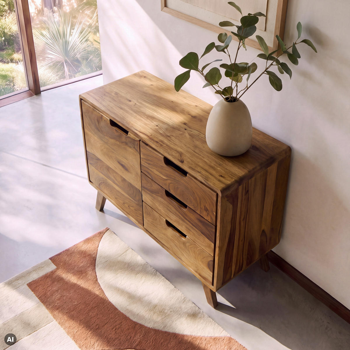 KOMMODE Sheesham 90x40x65 natur sandgestrahlt lackiert MALMÖ 2 #204 - Naturfarben, Holz (90/65/40cm) - Massivmoebel24
