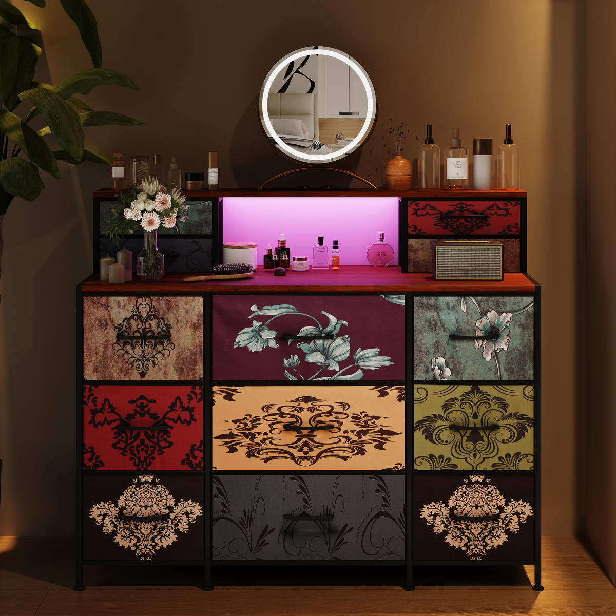 KOMMODE 9 Schubladen TV Board Stauraum multicolor - Multicolor, Holz (28/97.3/109.2cm) - Fortuna Lai