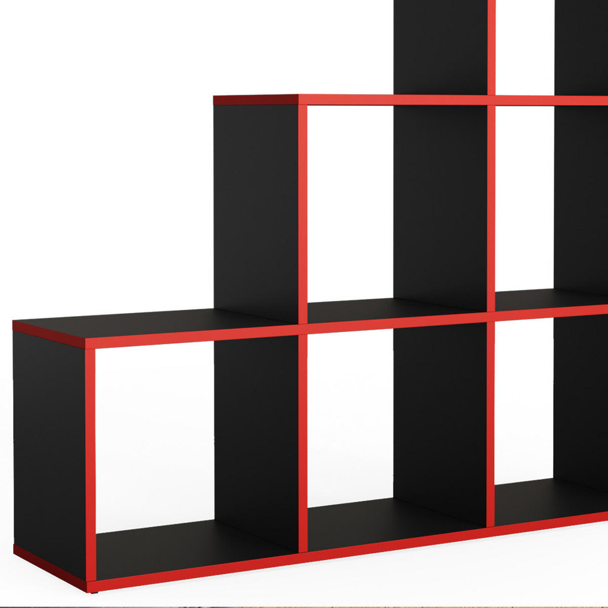 TREPPENREGAL Schwarz/Rot 107.2 x 107.8 cm - Rot/Schwarz, Holzwerkstoff (107.2/107.8/29cm) - Vicco