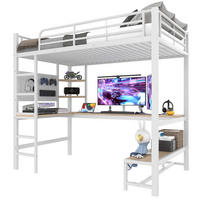 HOCHBETT 90/200 cm aus Metall und MDF mit Schreibtisch, LED und USB-C Weiß - Weiß, Metall (90/200cm) - Modenvie
