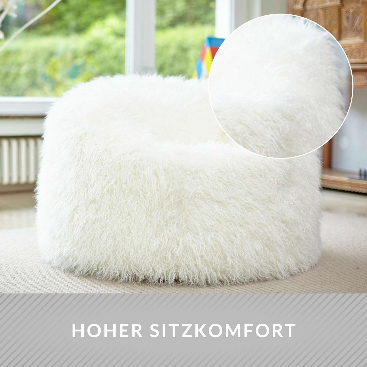 FELL SITZSACK-Hocker Pouf XXL 100x55cm - Beige, Textil (100/55/55cm) - Green Bean