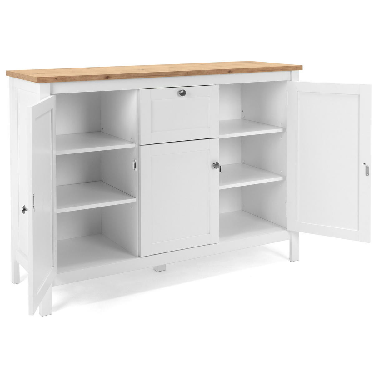 SIDEBOARD 120/90/40 cm Weiß, Natur - Chromfarben/Weiß, Holz (120/90/40cm) - Homestyle4u