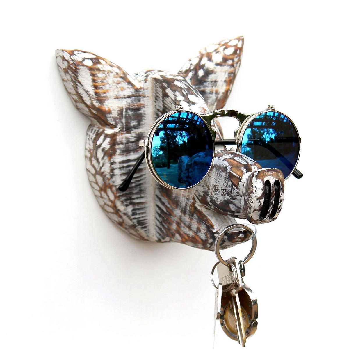 BRILLENHALTER Schwein Holz Wand 1106 - Weiß, Holz (15/14/17cm) - DanDiBo