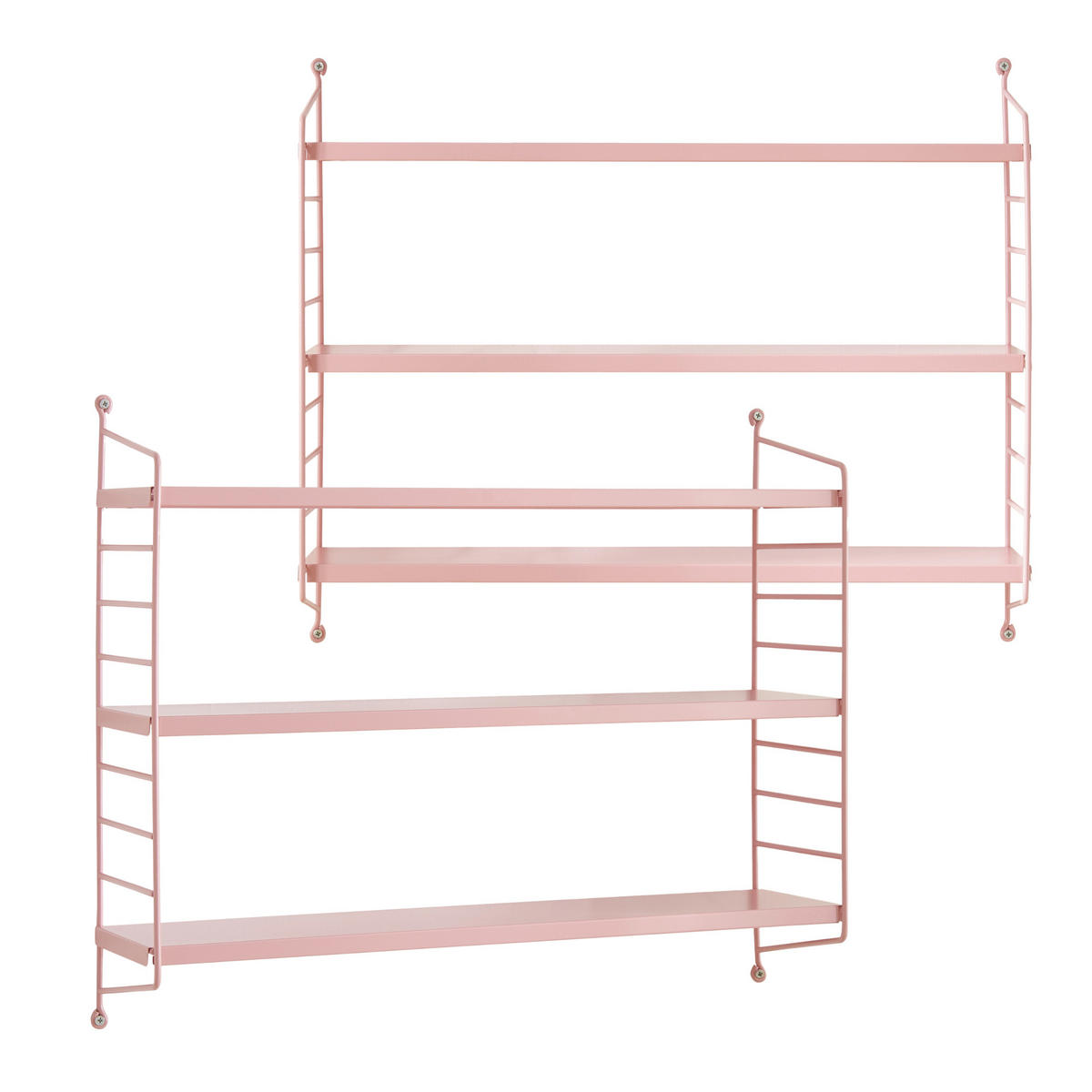 SADA NÁSTĚNNÝCH POLIČEK 2 KS Strängnäs - růžová, kov (60/50/15cm) - [en.casa]