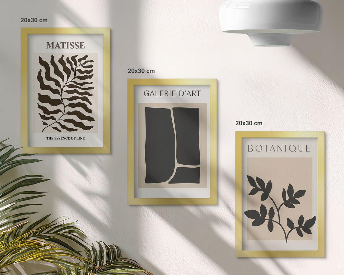 BILDER SET 3er Set - 20x30 cm Goldrahmen - Minimalistische Pflanzenposter - Goldfarben, Kunststoff (20/30cm) - TULUP