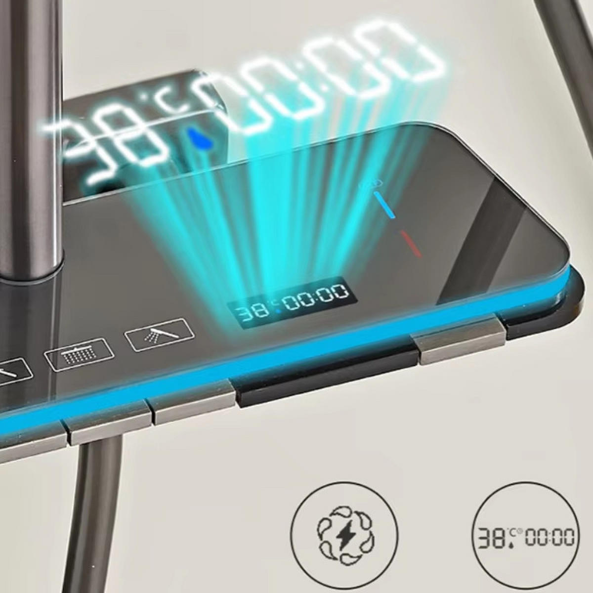 ÜBERKOPFBRAUSESET Digitalanzeige Klavierknopf LED Duschkopf - Dunkelgrau, Metall (30/130/40cm) - Bextcok