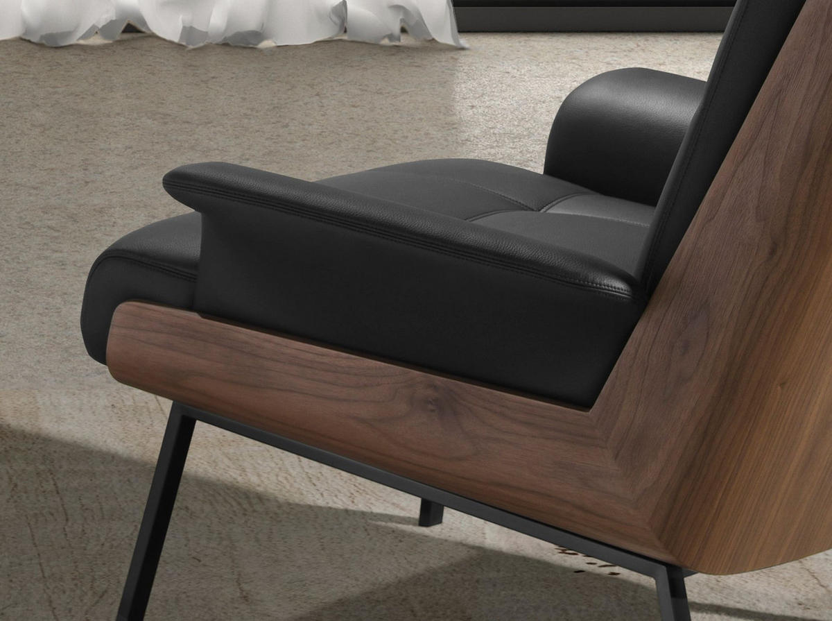 SESSEL Schwarzer Kunstledersessel mit Nussbaumholz 90/87/82 cm - Schwarz, Textil (90/82/87cm) - ANGEL CERDA