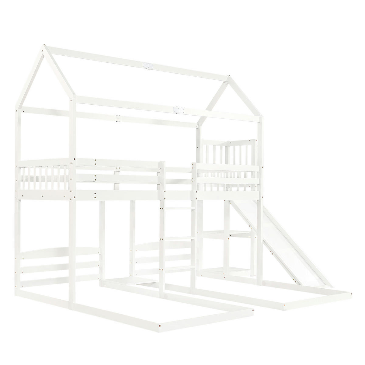 ETAGENBETT 90/200 cm in Weiß Kinderbett mit Rutsche, Regal und Dachdesign - Weiß, Holzwerkstoff (90/200cm) - STILVORA