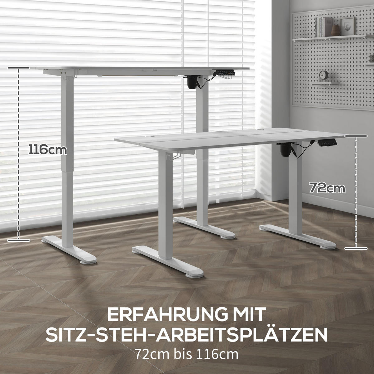 SCHREIBTISCH höhenverstellbar 140 x 70 cm elektrisch Weiß - Weiß, Holz (140/70/116cm) - Meubliv