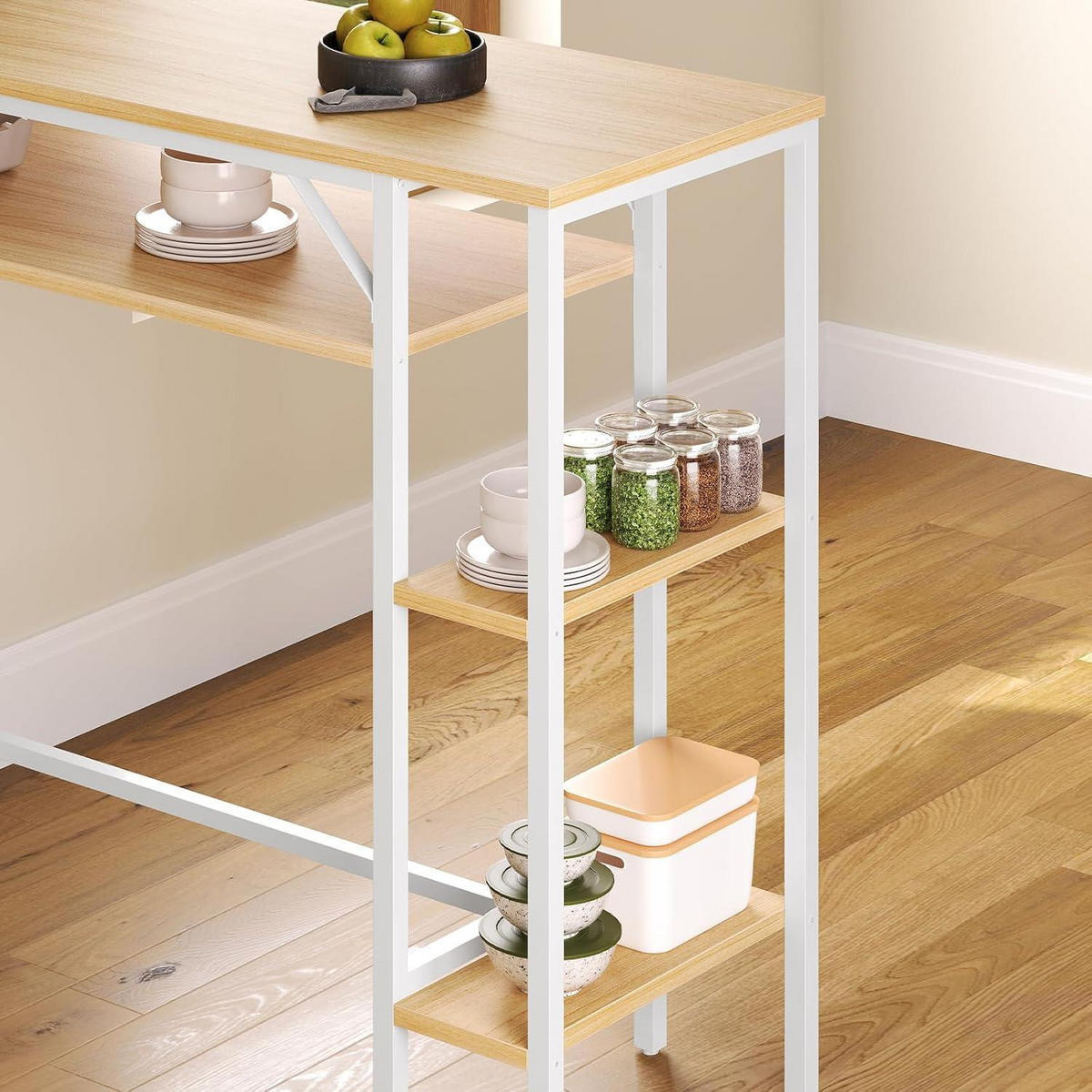 BARTISCH-SET mit 2 Hockern und 3 Ablagen Weiß/Natur - Multicolor, Holzwerkstoff (40/100.5/120cm)