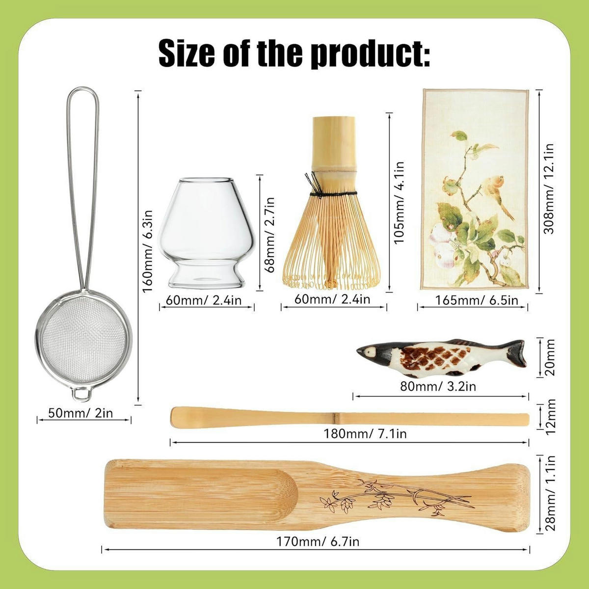 MATCHA Set 8-teiliges Set Glas Schale Bambus Besen Transparent - Transparent, Glas (11.5/7/18cm)