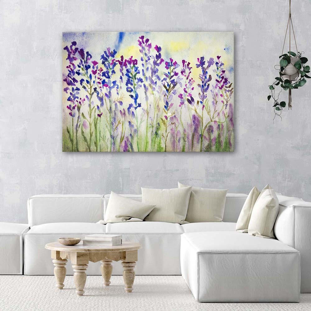 LEINWANDBILD Lila Blumen auf einer Wiese 100x70cm - Lila, Textil (100/70cm) - Feeby